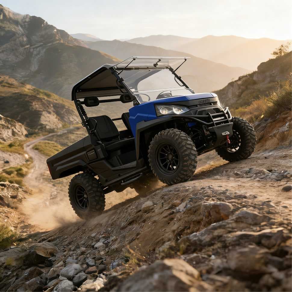 လယ်ယာအမဲလိုက်ခြင်းအတွက် 73.6V 150Ah 4WD လျှပ်စစ် UTV PKE Keyless EPS